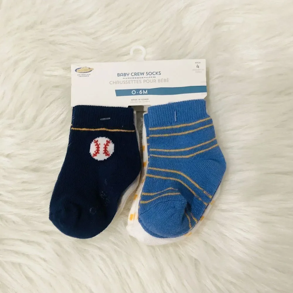 Brand New Old Navy Baby Crew Socks For Boys Size 0-6‎ months 4 In The Pack